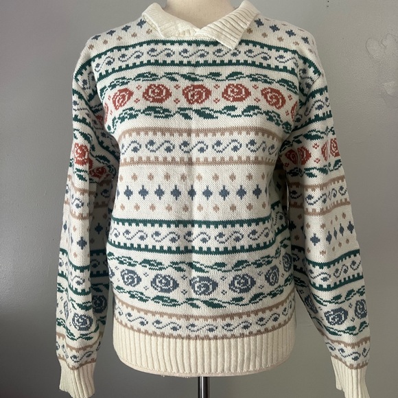 Vintage Sweaters - Vintage 80’s collared floral sweater